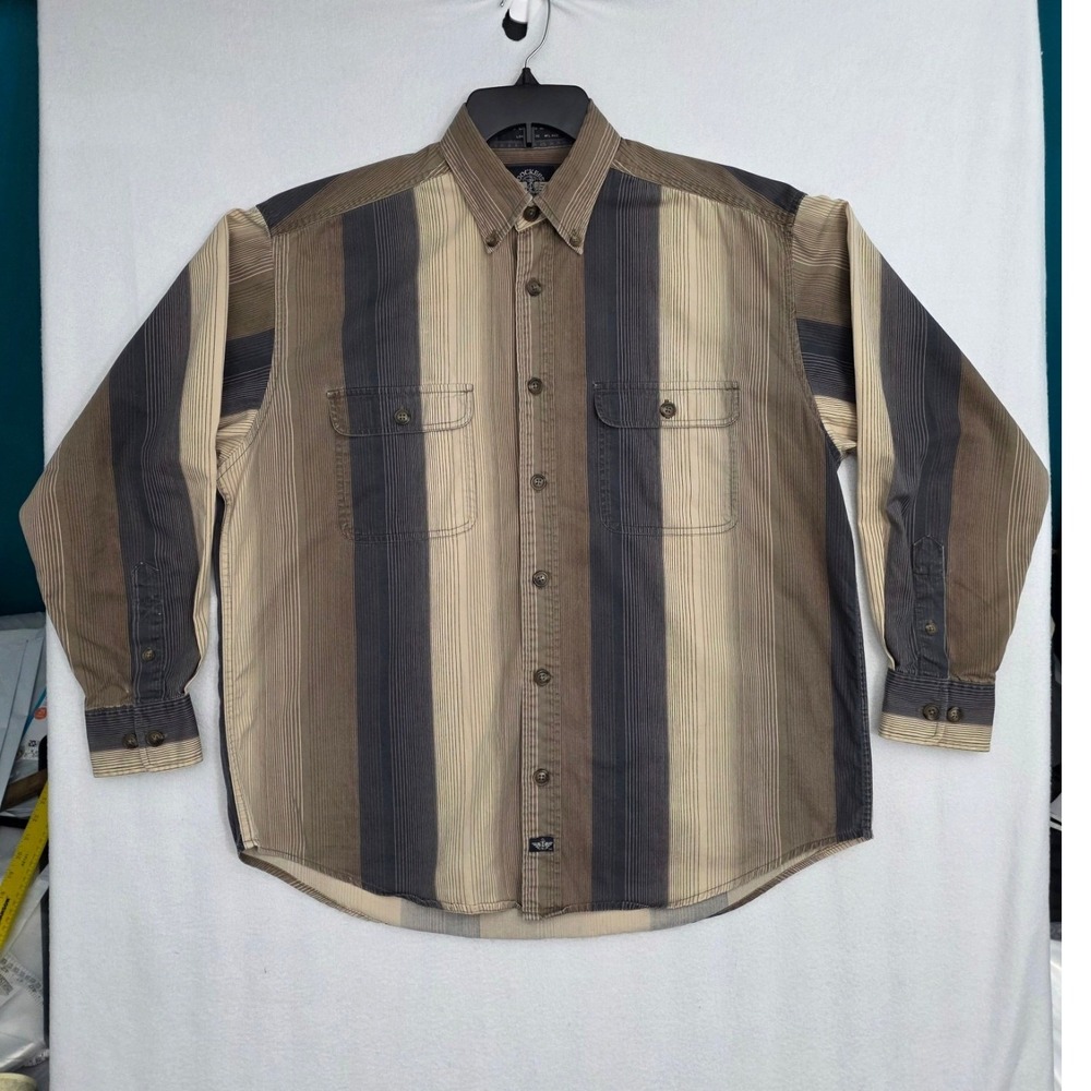 Dockers Vintage 90s Striped Button Down Shirt Medium Brown Cotton Earth Tone